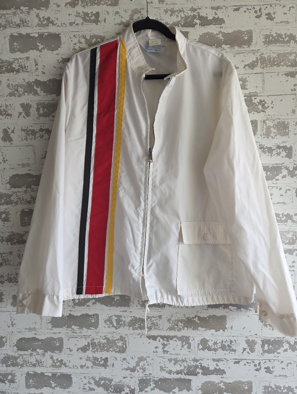 Vintage Upstream Premium Division White Windbreaker Jacket Multi-Stripe USA Made